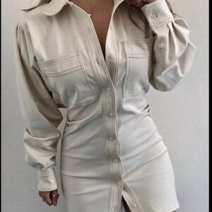 ZARA NWT DENIM SHIRT DRESS W/ POCKETS RUCHED COTTON NATURAL WHITE 0003/312
